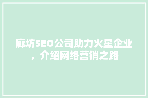廊坊SEO公司助力火星企业，介绍网络营销之路 神马SEO