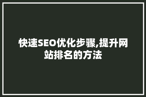 快速SEO优化步骤,提升网站排名的方法