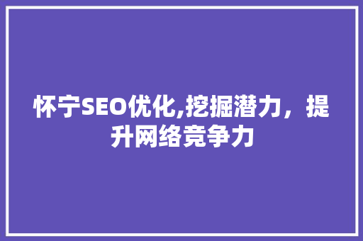 怀宁SEO优化,挖掘潜力，提升网络竞争力 百度SEO