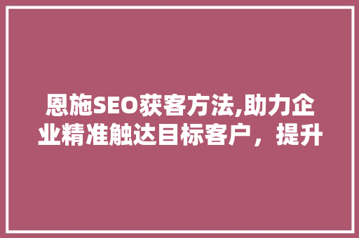 恩施SEO获客方法,助力企业精准触达目标客户，提升市场竞争力 搜狗SEO