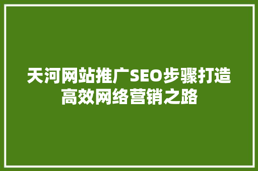 天河网站推广SEO步骤打造高效网络营销之路 搜狗SEO