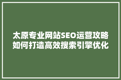 太原专业网站SEO运营攻略如何打造高效搜索引擎优化步骤 百度SEO