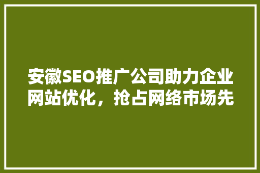安徽SEO推广公司助力企业网站优化，抢占网络市场先机 GoogleSEO