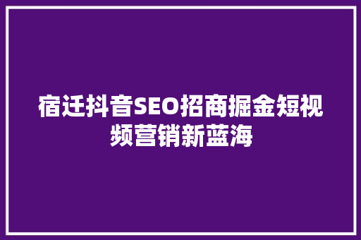 宿迁抖音SEO招商掘金短视频营销新蓝海