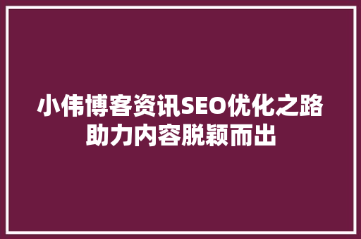 小伟博客资讯SEO优化之路助力内容脱颖而出
