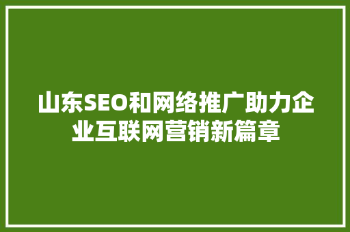 山东SEO和网络推广助力企业互联网营销新篇章