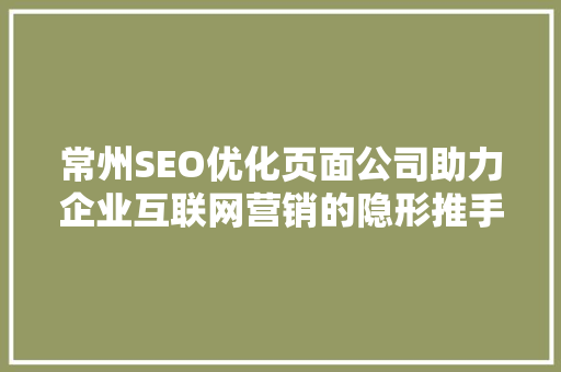 常州SEO优化页面公司助力企业互联网营销的隐形推手 神马SEO