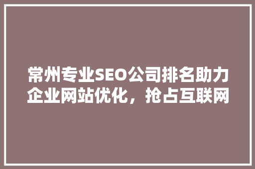 常州专业SEO公司排名助力企业网站优化，抢占互联网市场先机 百度SEO