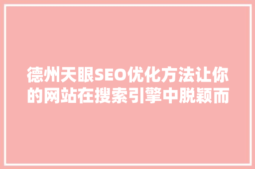 德州天眼SEO优化方法让你的网站在搜索引擎中脱颖而出 必应SEO