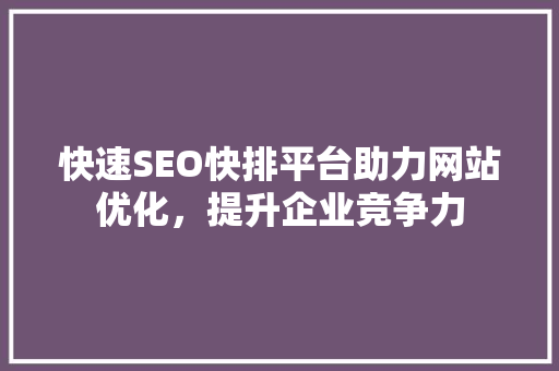 快速SEO快排平台助力网站优化，提升企业竞争力 GoogleSEO