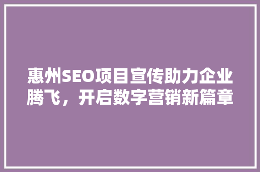 惠州SEO项目宣传助力企业腾飞，开启数字营销新篇章