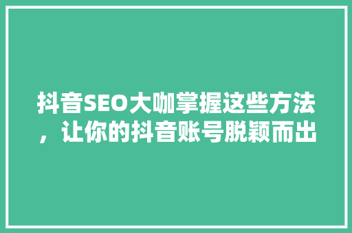 抖音SEO大咖掌握这些方法，让你的抖音账号脱颖而出