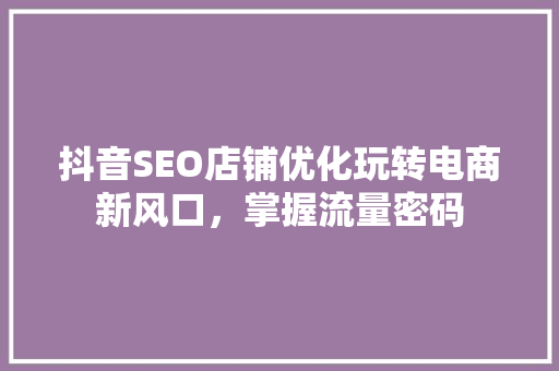 抖音SEO店铺优化玩转电商新风口，掌握流量密码