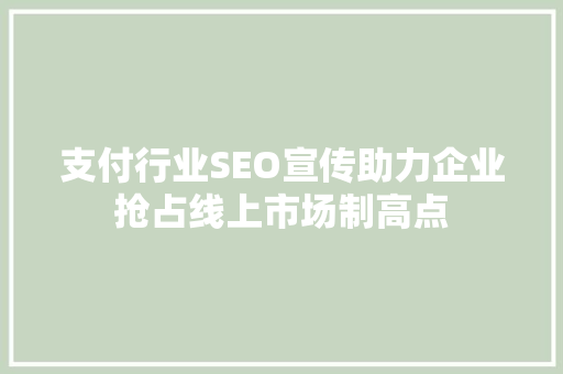 支付行业SEO宣传助力企业抢占线上市场制高点 必应SEO