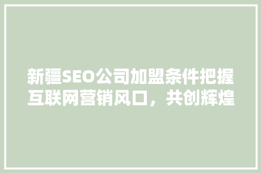 新疆SEO公司加盟条件把握互联网营销风口，共创辉煌未来 必应SEO