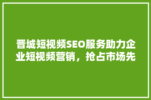 晋城短视频SEO服务助力企业短视频营销，抢占市场先机 神马SEO