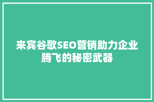 来宾谷歌SEO营销助力企业腾飞的秘密武器