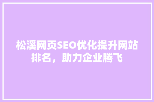 松溪网页SEO优化提升网站排名，助力企业腾飞 百度SEO