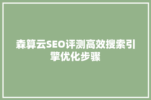 森算云SEO评测高效搜索引擎优化步骤 搜狗SEO