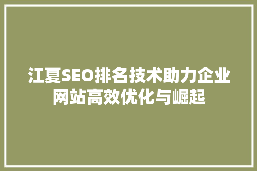 江夏SEO排名技术助力企业网站高效优化与崛起 搜狗SEO