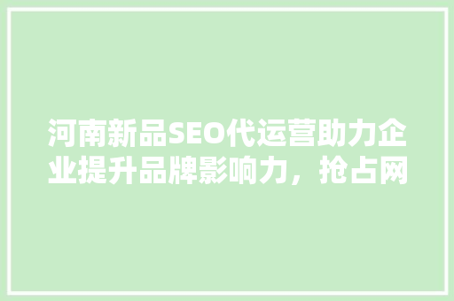 河南新品SEO代运营助力企业提升品牌影响力，抢占网络市场先机 百度SEO