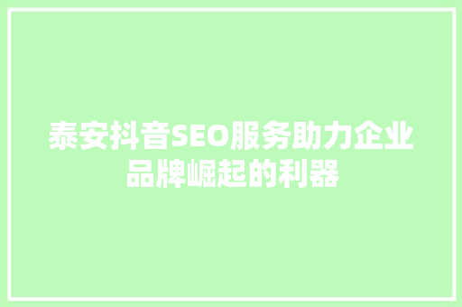 泰安抖音SEO服务助力企业品牌崛起的利器 GoogleSEO 泰安抖音SEO服务助力企业品牌崛起的利器 GoogleSEO
