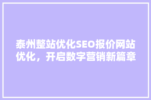 泰州整站优化SEO报价网站优化，开启数字营销新篇章 GoogleSEO