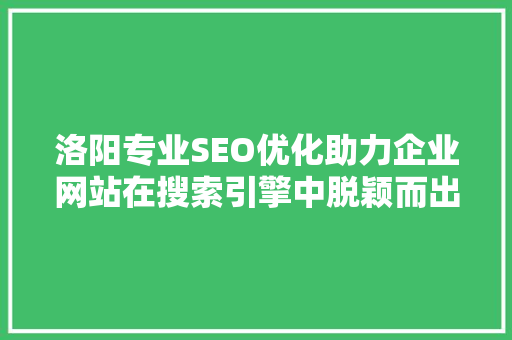 洛阳专业SEO优化助力企业网站在搜索引擎中脱颖而出 GoogleSEO