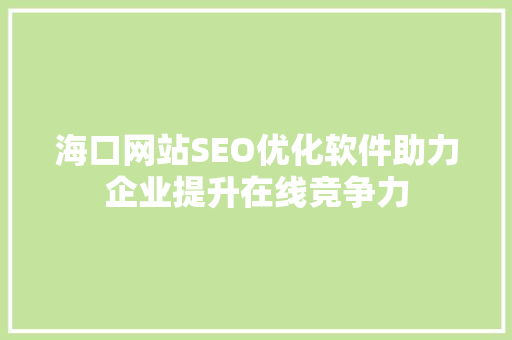 海口网站SEO优化软件助力企业提升在线竞争力 GoogleSEO