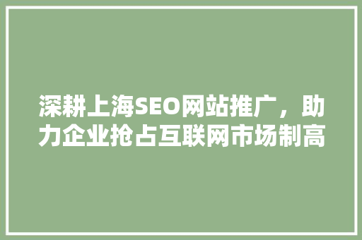 深耕上海SEO网站推广，助力企业抢占互联网市场制高点 搜狗SEO
