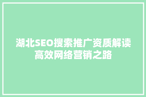 湖北SEO搜索推广资质解读高效网络营销之路 神马SEO
