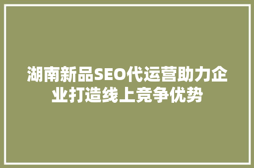 湖南新品SEO代运营助力企业打造线上竞争优势 搜狗SEO