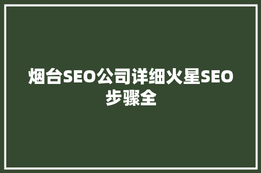 烟台SEO公司详细火星SEO步骤全 GoogleSEO