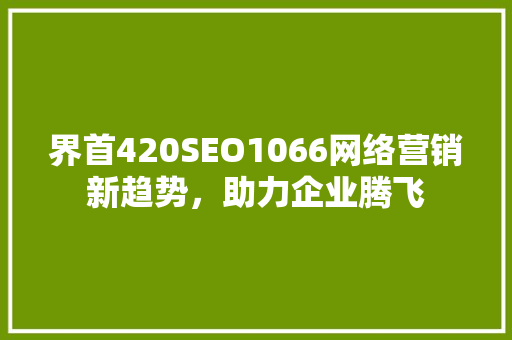 界首420SEO1066网络营销新趋势，助力企业腾飞 GoogleSEO