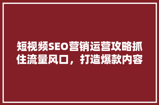 短视频SEO营销运营攻略抓住流量风口，打造爆款内容 搜狗SEO