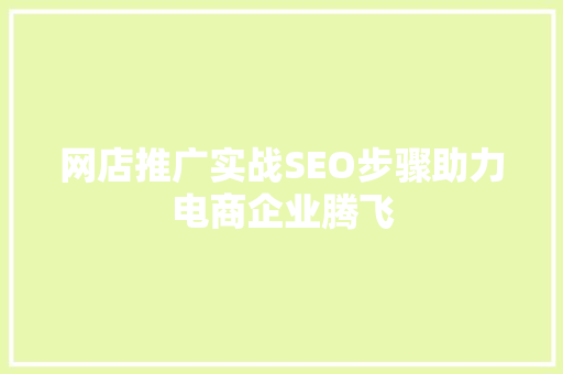 网店推广实战SEO步骤助力电商企业腾飞 百度SEO