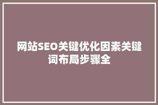 网站SEO关键优化因素关键词布局步骤全 GoogleSEO