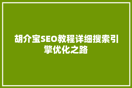 胡介宝SEO教程详细搜索引擎优化之路 百度SEO