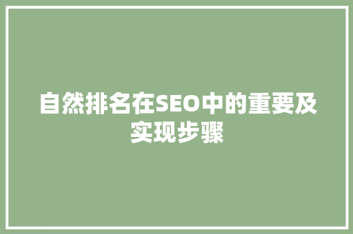 自然排名在SEO中的重要及实现步骤 神马SEO