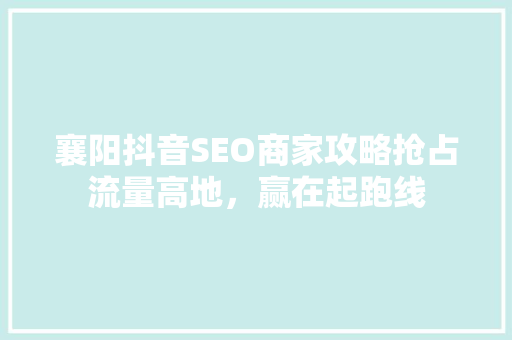 襄阳抖音SEO商家攻略抢占流量高地，赢在起跑线