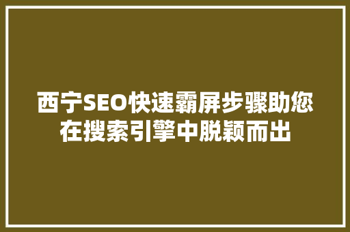 西宁SEO快速霸屏步骤助您在搜索引擎中脱颖而出 百度SEO