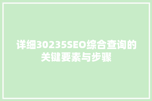 详细30235SEO综合查询的关键要素与步骤