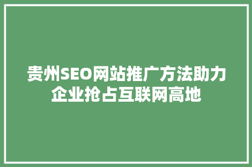 贵州SEO网站推广方法助力企业抢占互联网高地 GoogleSEO