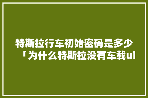 特斯拉行车初始密码是多少「为什么特斯拉没有车载ui密码呢」