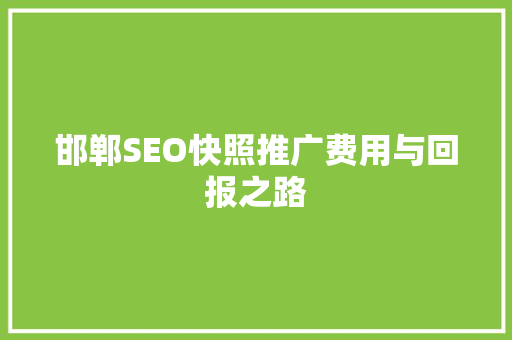 邯郸SEO快照推广费用与回报之路 GoogleSEO