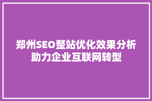 郑州SEO整站优化效果分析助力企业互联网转型 GoogleSEO