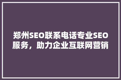 郑州SEO联系电话专业SEO服务，助力企业互联网营销 必应SEO