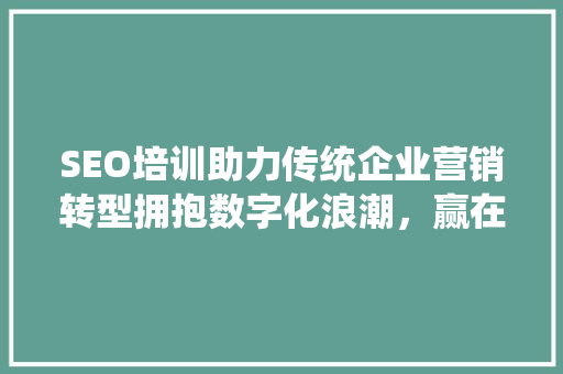 SEO培训助力传统企业营销转型拥抱数字化浪潮，赢在起跑线