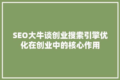 SEO大牛谈创业搜索引擎优化在创业中的核心作用