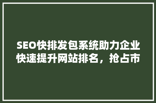 SEO快排发包系统助力企业快速提升网站排名，抢占市场先机 必应SEO